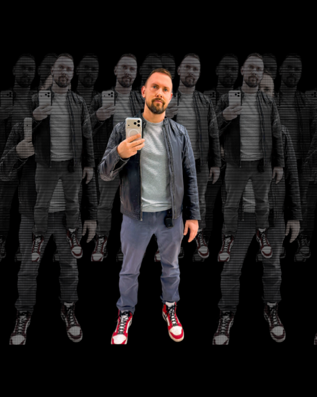 Echo Print effect — scanline echo copies behind a full-color subject